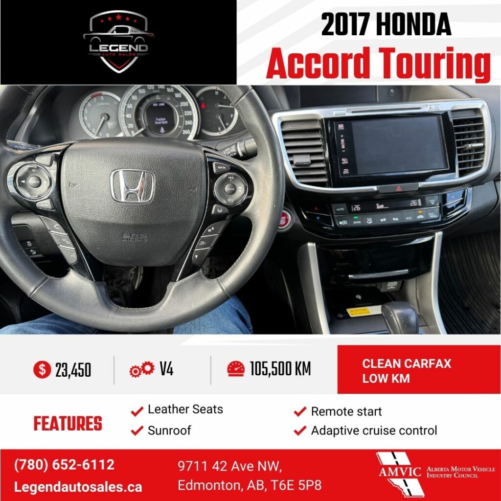2017 HONDA ACCORD SEDAN Touring / Clean Carfax/ Low KM